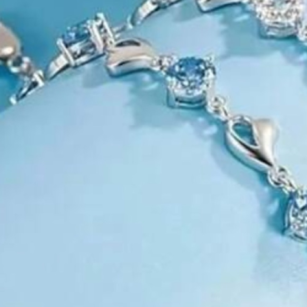 NEW 925 Sterling Silver Heart blue Bracelet - Picture 6 of 11